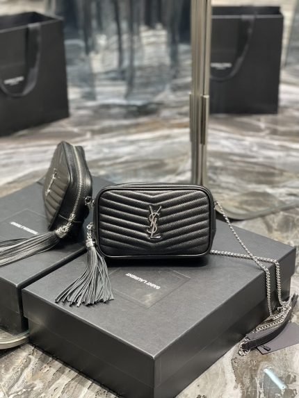 [REP 1:1] Saint Laurent Lou Mini Bag Black In Quilted Grain De Poudre With Silver Toned Hardware For Women 7.4in/19cm YSl 6125791GF021000