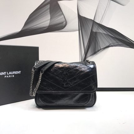 [REP 1:1] Saint Laurent Niki Baby Chain Bag In Crinkled Vintage Black For Women 8.2in/21cm YSL 6331600EN041000