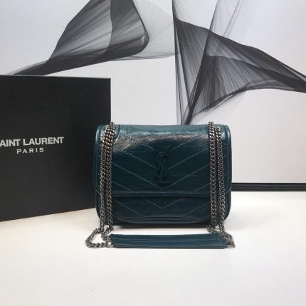 [REP 1:1] Saint Laurent Niki Baby Chain Bag In Crinkled Vintage Dark Green For Women 8.2in/21cm YSL