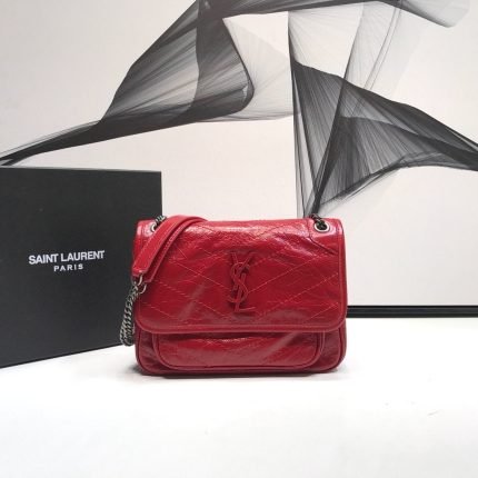 [REP 1:1] Saint Laurent Niki Baby Chain Bag In Crinkled Vintage Red For Women 8.2in/21cm YSL
