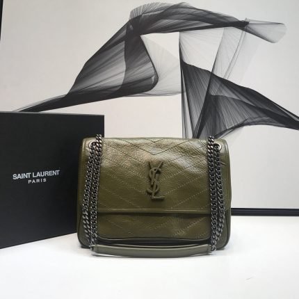 [REP 1:1] Saint Laurent Niki Medium Chain Bag In Crinkled Vintage Green For Women 11in/28cm YSL 6331581YG041229