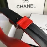 Chanel Leather Belt With Cc Pearl And Silver Tone Metal Red 3Cm - Image 8