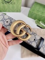 Gucci Gg Marmont Reversible Belt Gold Metal Beige Blue 38Mm 659416 92Tic 9769 - Image 8