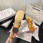 Valentino One Stud Metallic Nappa Flat Middle Heel Beige Thong Sandal - Image 2