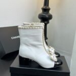 Chanel Ribbon Chain Boots White - Image 2
