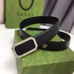Gucci Black Belt With Square Silver Buckle And Bee Star 35Mm - Image 8