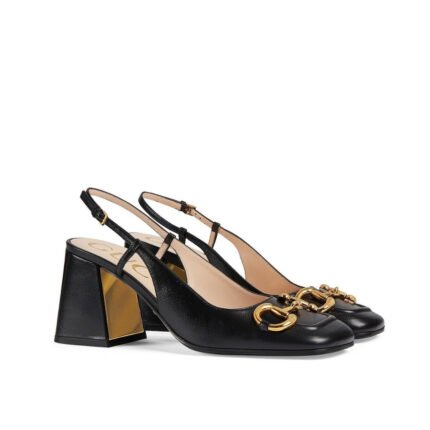 Gucci Women’S Mid Heel Slingback With Horsebit Black ‎643892 C9D00 1000