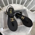 Chanel Gold Cc Logo Thong Sandals Black - Image 2