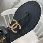 Chanel Gold Cc Logo Thong Sandals Black - Image 6