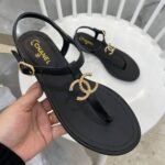Chanel Gold Cc Logo Thong Sandals Black - Image 4