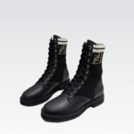 Fendi Leather Biker Boots With Beige Ff Cuff Black
