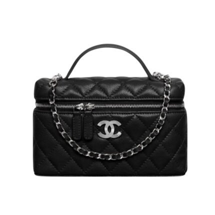 Chanel Classic Vanity With Chain In Grained Shiny Black 19Cm