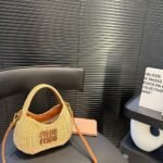 Summer Set: Miumiu Wander Wicker Hobo Bag Tan And Caramel 13Cm And Miumiu Raffia Effect Woven Fabric Slides Natural - Image 4
