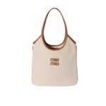 Miumiu Ivy Canvas Bag Beige And Brandy 35Cm 5Bg231 Acrn F062F V Mlf