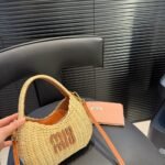 Summer Set: Miumiu Wander Wicker Hobo Bag Tan And Caramel 13Cm And Miumiu Raffia Effect Woven Fabric Slides Natural - Image 5