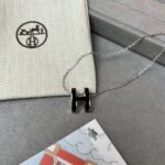 Hermes Mini Pop H Pendant Necklace Black And Silver - Image 3