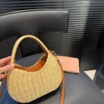 Summer Set: Miumiu Wander Wicker Hobo Bag Tan And Caramel 13Cm And Miumiu Raffia Effect Woven Fabric Slides Natural - Image 6
