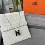 Hermes Mini Pop H Pendant Necklace Black And Silver - Image 7