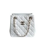 Chanel Grained Embossed Hobo Bag White 17Cm