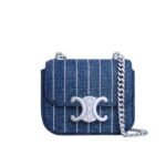Celine Mini Chain Claude In Striped Denim With Strass Blue 12Cm 10L842Ggj 07Dd