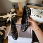 Chanel Plain Toe Rubber Sole Casual Style Tweed Black - Image 4