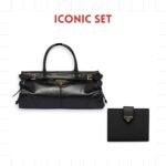 Gift Set: Prada Medium Handbag Black And Saffiano Vertical Short Wallet