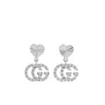 Gucci Gg Heart Earrings Silver With Crystals