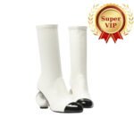 [Super Vip 1:1] Chanel Mid Boots Smooth Leather White and Black G46776 B22203 U4187
