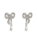 Chanel Bow Silver Pearl Earrings Ab4300 B03544 N788652
