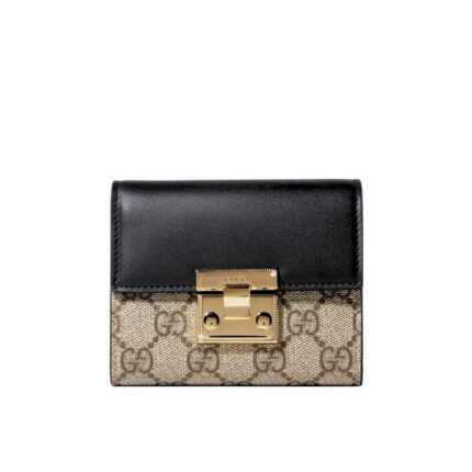 Gucci GG Supreme Padlock Wallet Black And Beige 11cm 779799 KLQIG 8575