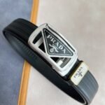 Prada Saffiano Leather Belt Silver Hardware In Black - Image 2