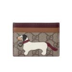 Gucci Bi-Color Gg Card Case With Dog Detail Beige And Dark Brown 11Cm