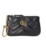 Gucci Gg Marmont Key Case Chevron Matelasse Leather Wallet Black 12.5Cm