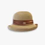 Celine Raffia Curled Brim Hat With Satin Natural