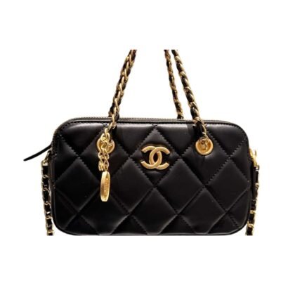 Chanel Matelasse Flap Bag With Chain Black 20Cm