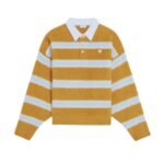 Celine Polo Sweater In Brushed Striped Cotton Ochre And Light Blue Ry0Fq0Zqj Gbo7