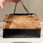 Chanel Shopping Bag Gold Tone Metal Beige And Black 36Cm AS5657 B20827 U1536 - Image 2