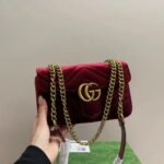 Gucci Gg Marmont Shoulder Bag Velvet Leather Red 20Cm 443497K4D2T 6433 - Image 2