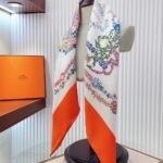 Hermes Brides De Gala En Fleurs Scarf 90Cm Vermillon H004192S 04 - Image 5