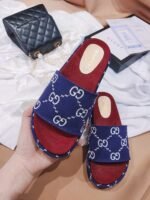 Gucci Women’S With Gg Pattern Slide Sandal Dark Blue - Image 4