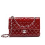 Chanel Medium Classic Double Flap Bag Patent Leather Red 26Cm