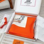 Hermes Brides De Gala En Fleurs Scarf 90Cm Vermillon H004192S 04 - Image 7