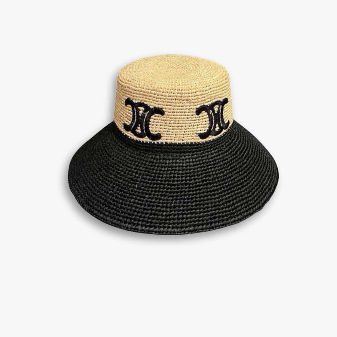 28-1-2.jpg Celine Triomphe Raffia Wide Brim Bucket Hat Natural Black - Image 1