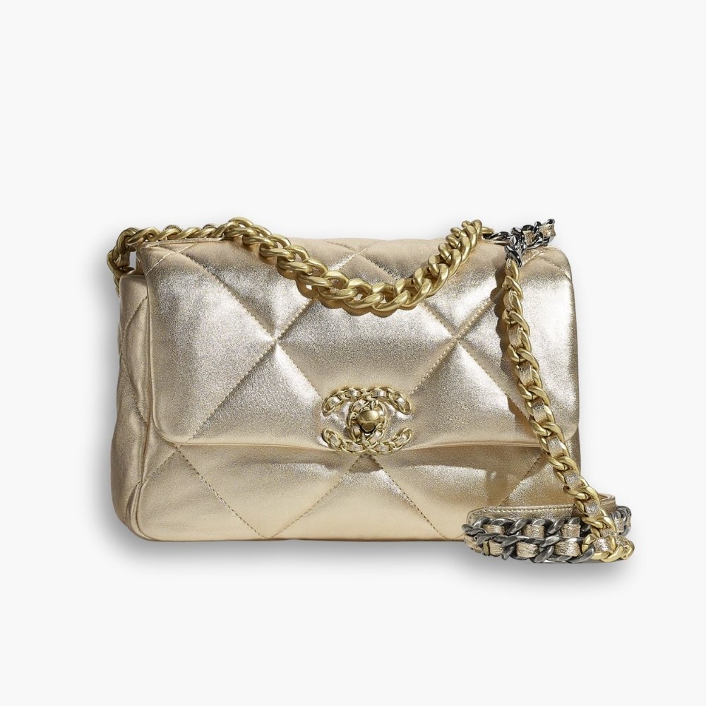 28-1-4.jpg Chanel 19 Flap Bag In Gold Leather 25cm - Image 1