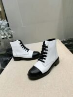 Chanel White Pearl Logo Cc Combat Lace Up Tie Ankle Boots G36209 - Image 2