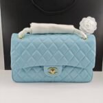 Chanel Classic 11.12 Handbag Gold Tone Metal Light Blue 30Cm - Image 2