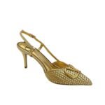 Valentino Garavani Vlogo Woven Leather Slingback Pumps Gold