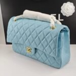 Chanel Classic 11.12 Handbag Gold Tone Metal Light Blue 30Cm - Image 3