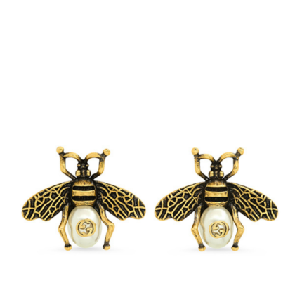 Gucci Gg Bee Pearl Gold Earrings