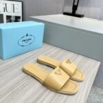 Prada Saffiano Patent Leather Slides Beige - Image 2